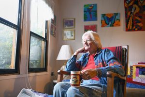 Strong, longtime president and now treasurer of the Chehalis River Basin Land Trust (CRBLT), lives in a modest, two-story home on nine acres of land about 2 miles south of downtown McCleary. Photo credit: Paul Dunn.