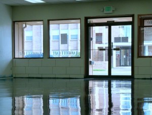 The newly-finished floor in the Passport Cafe awaits dining room clientele.