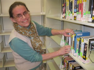 Christine Vincent sorts biographies at the Hoquiam Library.
