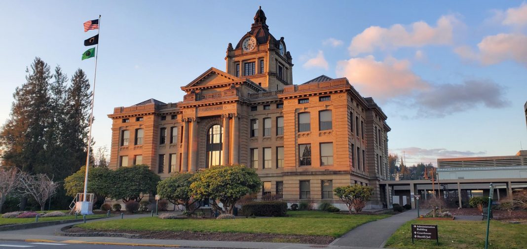 Montesano Courthouse with blue sky