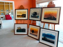 silkscreens on easels at the Elton Bennett Art Gallery