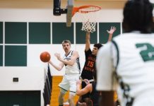 The Evergreen State College men's basketball team playing a game