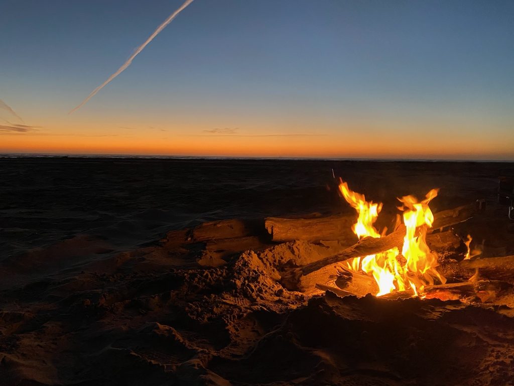 beach fire at near dark