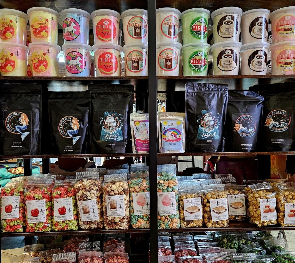 kettle Corn and Cotton Candy on shelves