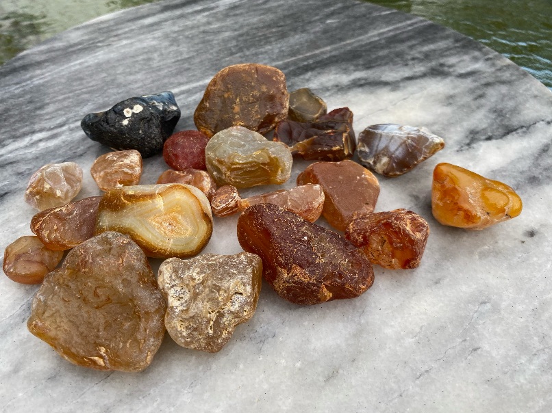 Beachcomber Kayla Shelton's agate collection.