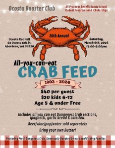26th Annual All You Can Eat Crab Feed @ Ocosta Recreation Hall