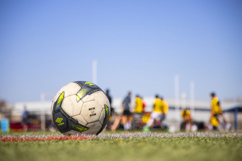 a soccer ball lying on a field